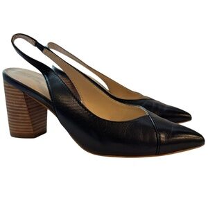 Cole Haan Cadee Black Leather Slingback Pumps Size 8.5 Block Heels Pointed Toe h